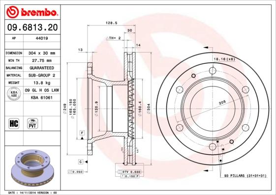Brembo 09.6813.20 - Тормозной диск parts5.com