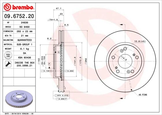 Brembo 09.6752.20 - Тормозной диск parts5.com