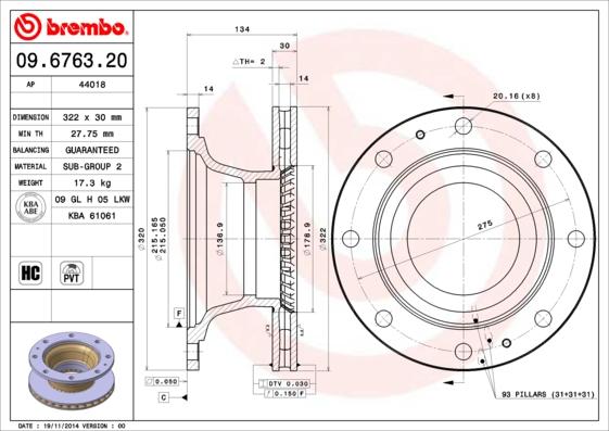 Brembo 09.6763.20 - Тормозной диск parts5.com