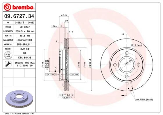 Brembo 09.6727.34 - Тормозной диск parts5.com