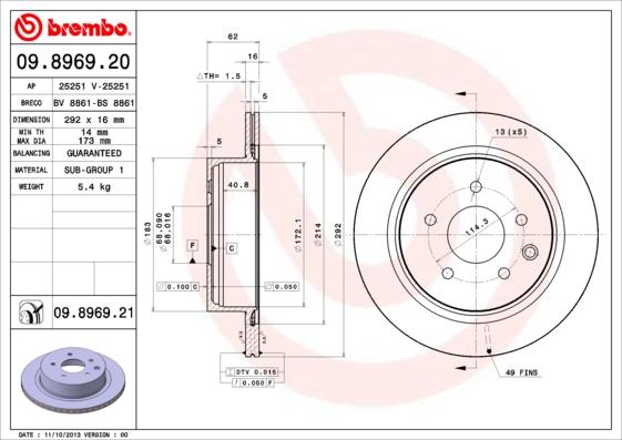 Brembo 09.8969.21 - Тормозной диск parts5.com