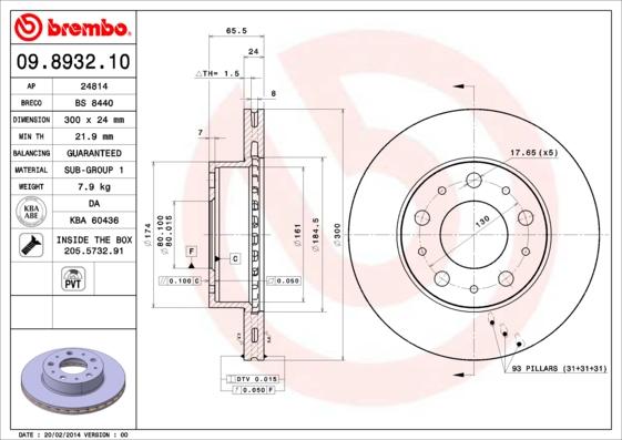 Brembo 09.8932.10 - Тормозной диск parts5.com