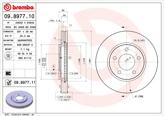 Brembo 09.8977.11 - Тормозной диск parts5.com