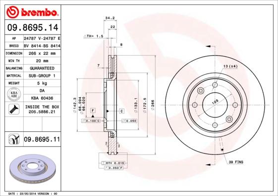 Brembo 09.8695.11 - Тормозной диск parts5.com