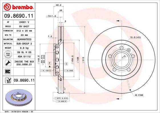 Brembo 09.8690.11 - Тормозной диск parts5.com