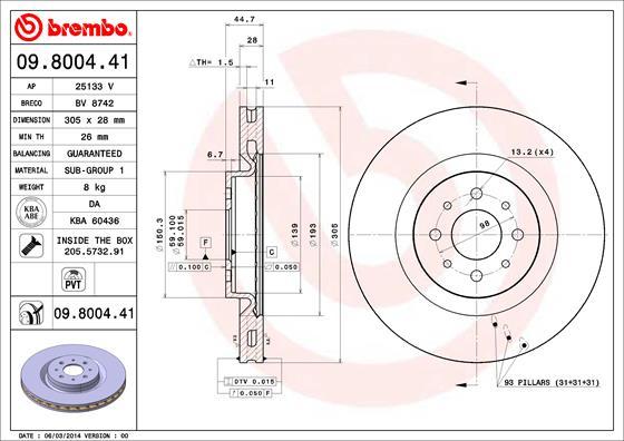 Brembo 09.8004.41 - Тормозной диск parts5.com