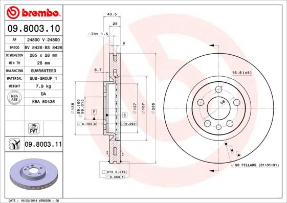 Brembo 09.8003.11 - Тормозной диск parts5.com