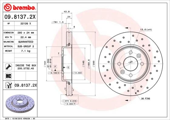 Brembo 09.8137.2X - Тормозной диск parts5.com