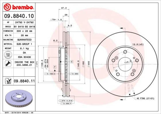 Brembo 09.8840.11 - Тормозной диск parts5.com