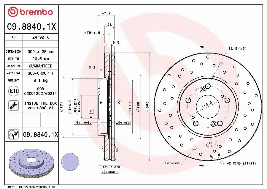 Brembo 09.8840.1X - Тормозной диск parts5.com