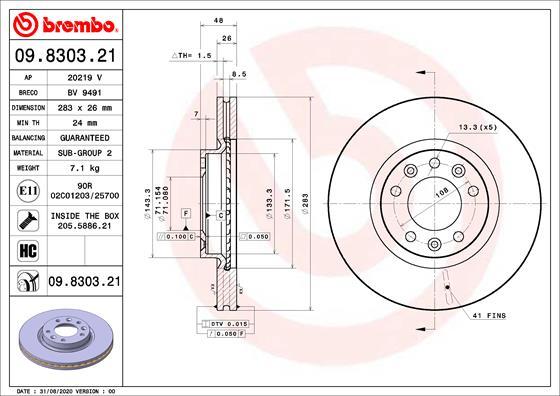 Brembo 09.8303.21 - Тормозной диск parts5.com