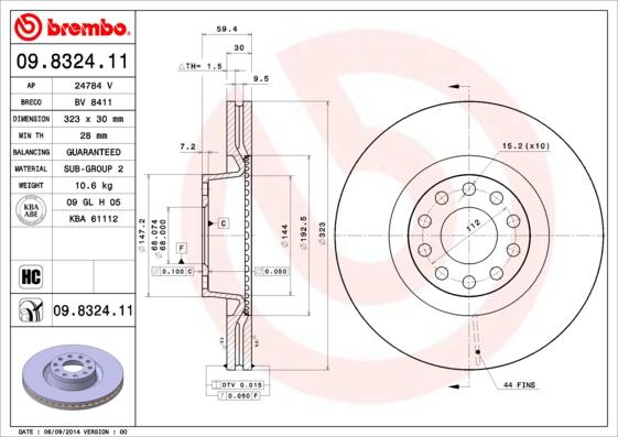 Brembo 09.8324.11 - Тормозной диск parts5.com