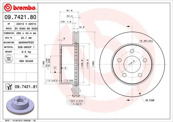 Brembo 09.7421.81 - Тормозной диск parts5.com