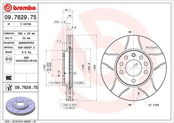 Brembo 09.7629.75 - Тормозной диск parts5.com