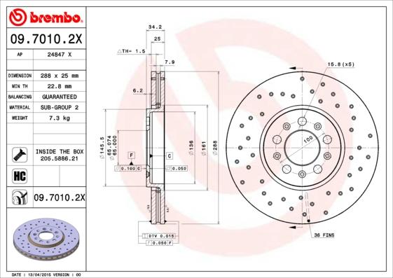 Brembo 09.7010.2X - Тормозной диск parts5.com