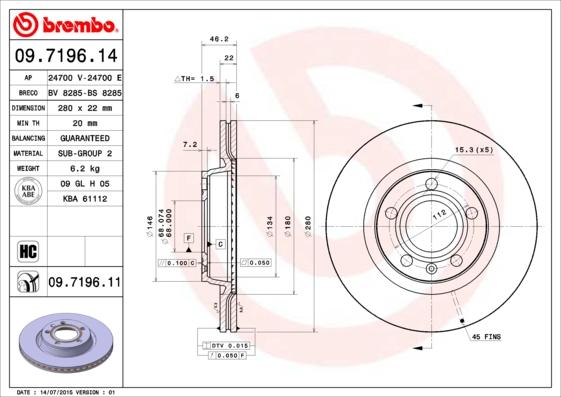 Brembo 09.7196.11 - Тормозной диск parts5.com