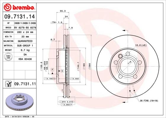 Brembo 09.7131.11 - Тормозной диск parts5.com