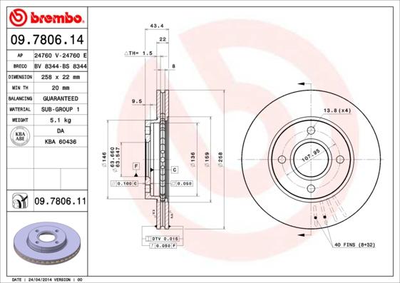 Brembo 09.7806.11 - Тормозной диск parts5.com