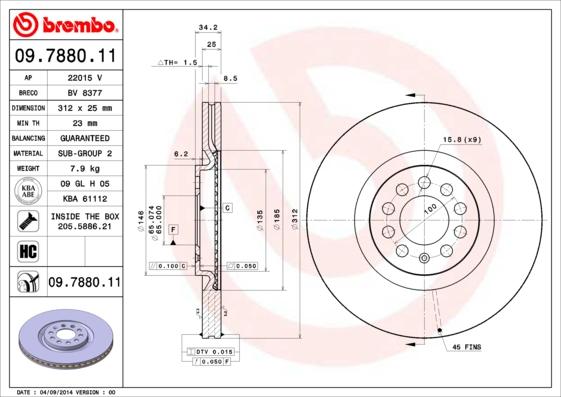 Brembo 09.7880.11 - Тормозной диск parts5.com