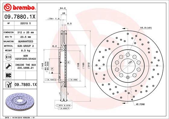 Brembo 09.7880.1X - Тормозной диск parts5.com