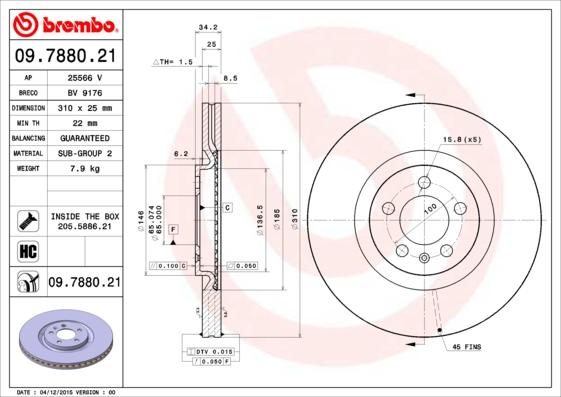 Brembo 09.7880.21 - Тормозной диск parts5.com