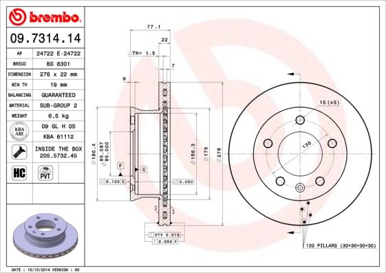 Brembo 09.7314.14 - Тормозной диск parts5.com