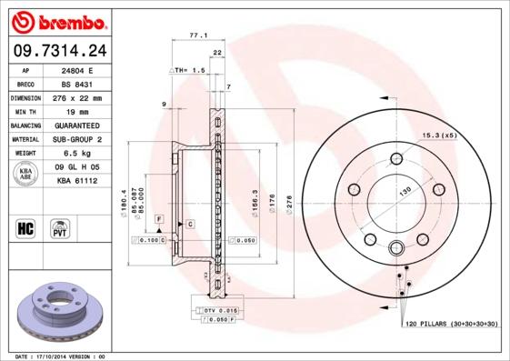 Brembo 09.7314.24 - Тормозной диск parts5.com