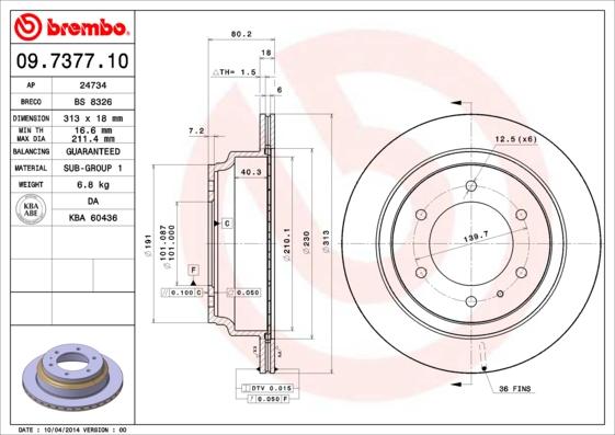 Brembo 09.7377.10 - Тормозной диск parts5.com