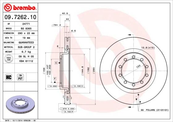 Brembo 09.7262.10 - Тормозной диск parts5.com