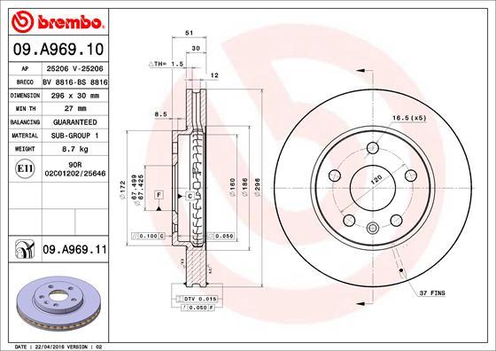 Brembo 09.A969.11 - Тормозной диск parts5.com