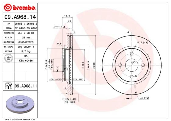 Brembo 09.A968.11 - Тормозной диск parts5.com