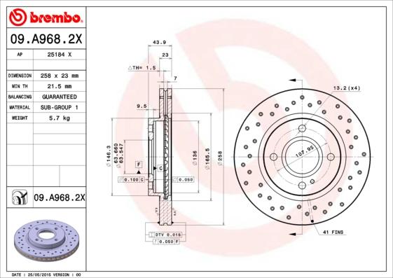 Brembo 09.A968.2X - Тормозной диск parts5.com