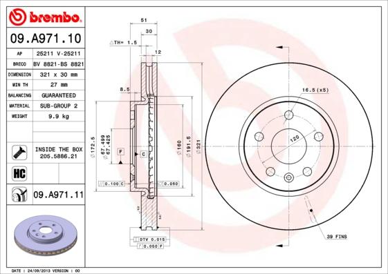 Brembo 09.A971.11 - Тормозной диск parts5.com