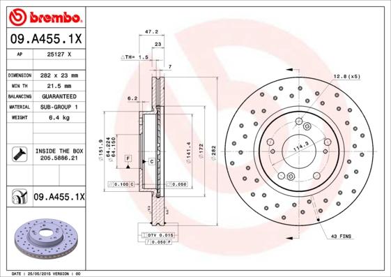 Brembo 09.A455.1X - Тормозной диск parts5.com