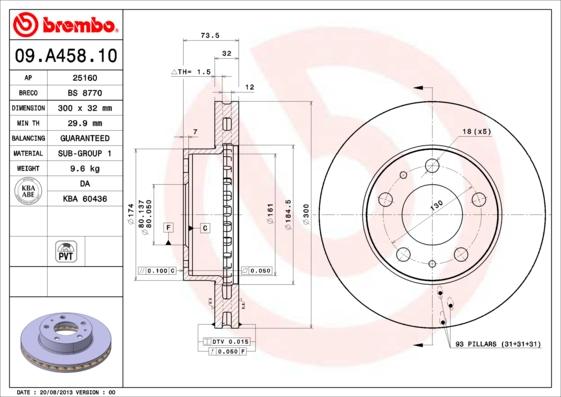 Brembo 09.A458.10 - Тормозной диск parts5.com