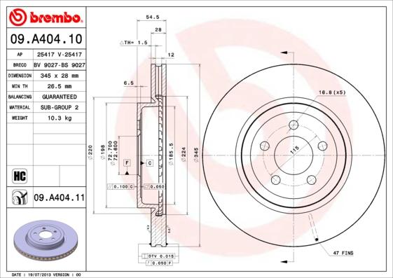 Brembo 09.A404.11 - Тормозной диск parts5.com