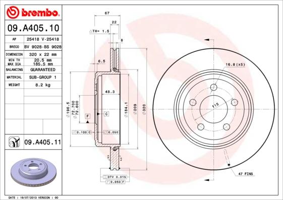 Brembo 09.A405.11 - Тормозной диск parts5.com