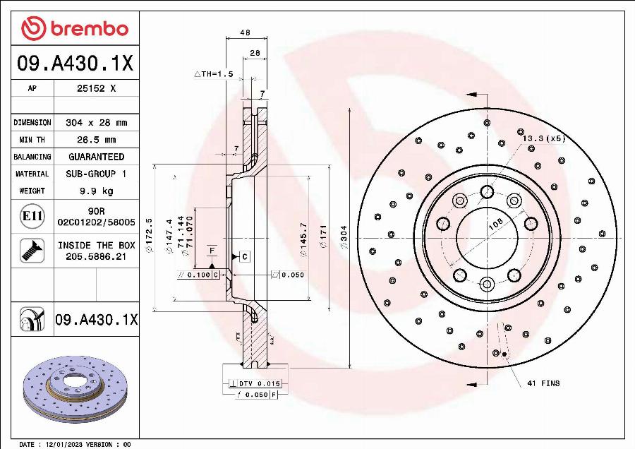 Brembo 09.A430.1X - Тормозной диск parts5.com