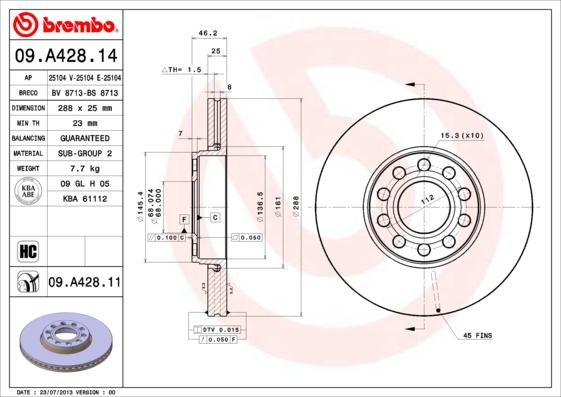 Brembo 09.A428.11 - Тормозной диск parts5.com