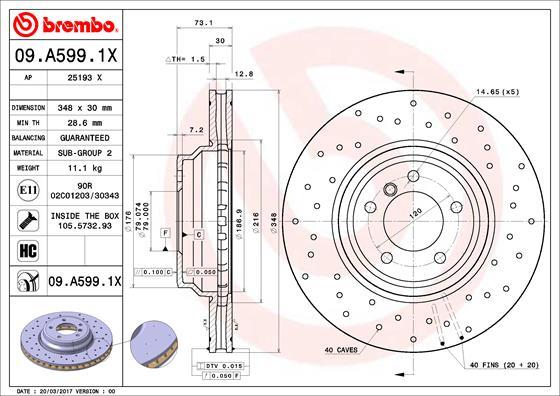 Brembo 09.A599.1X - Тормозной диск parts5.com