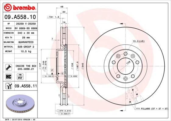 Brembo 09.A558.11 - Тормозной диск parts5.com