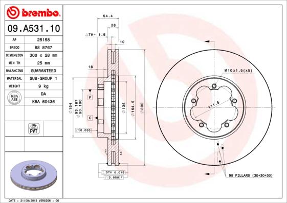 Brembo 09.A531.10 - Тормозной диск parts5.com