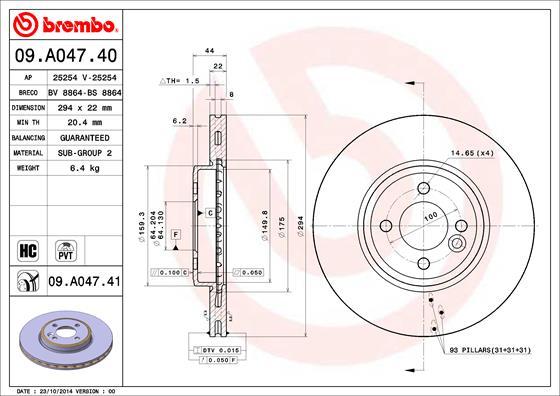 Brembo 09.A047.41 - Тормозной диск parts5.com