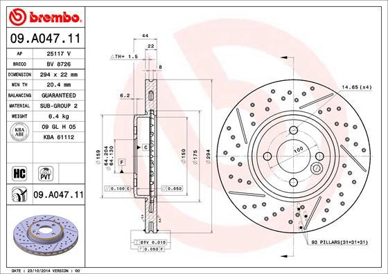 Brembo 09.A047.11 - Тормозной диск parts5.com