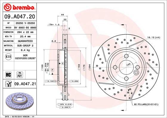 Brembo 09.A047.21 - Тормозной диск parts5.com