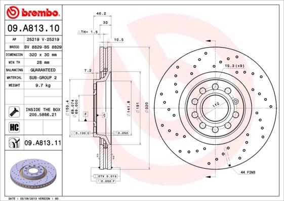 Brembo 09.A813.11 - Тормозной диск parts5.com