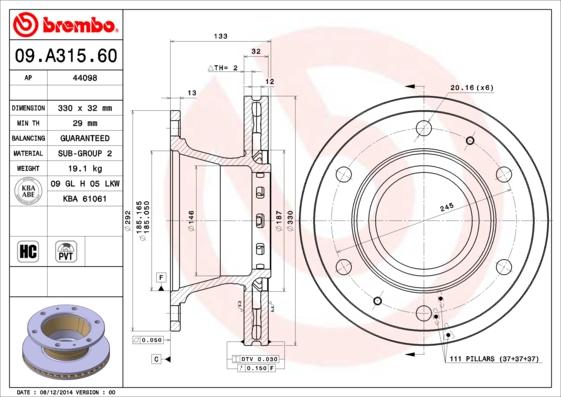 Brembo 09.A315.60 - Тормозной диск parts5.com