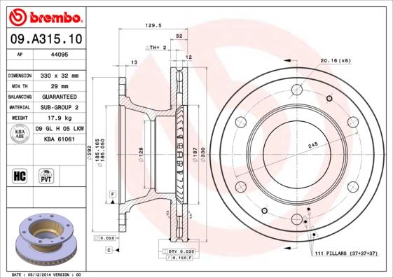 Brembo 09.A315.10 - Тормозной диск parts5.com