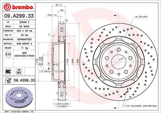 Brembo 09.A299.33 - Тормозной диск parts5.com