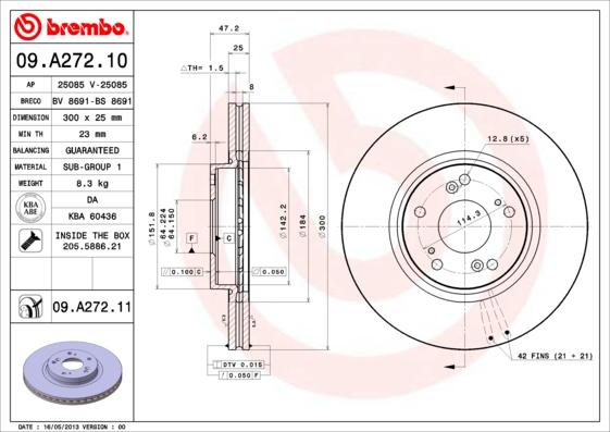Brembo 09.A272.11 - Тормозной диск parts5.com